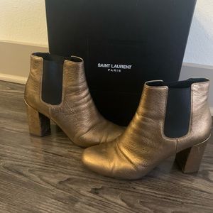 Saint Laurent / YSL High Heel Leather Chelsea Boot, Metallic Gold, Size 39/9